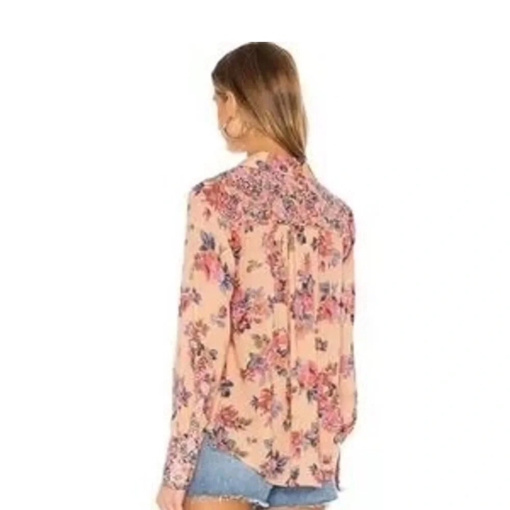 Free People Boho Floral Pink Peach Blouse Sz Large - Picture 4 of 8